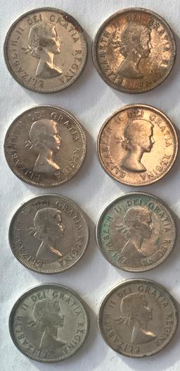 SET OF (8) CANADIAN SILVER QUARTERS