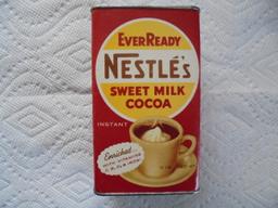 VINTAGE "EVERREADY" NESTLE'S SWEET MILK COCOA MIX-ADVERTISING CONTAINER-TIN TOP WITH CARDBOARD