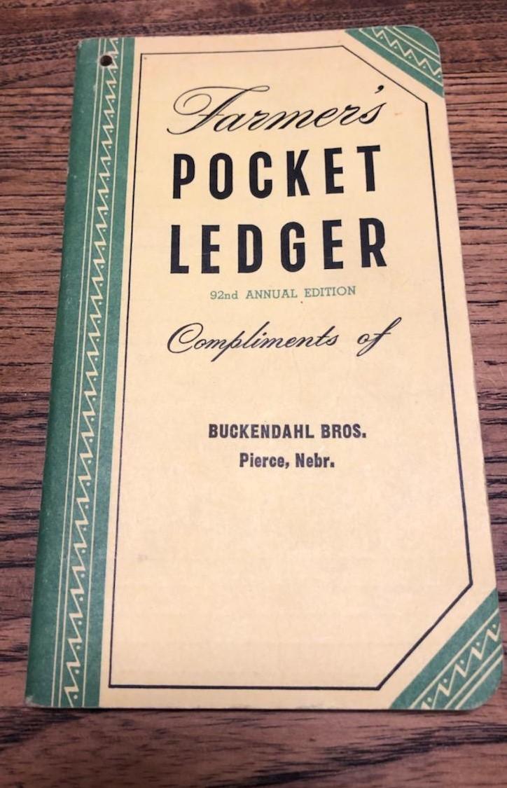 1958-1959 "BUCKENDAHL BROS. - PIERCE, NEBRASKA" - JOHN DEERE POCKET LEDGER