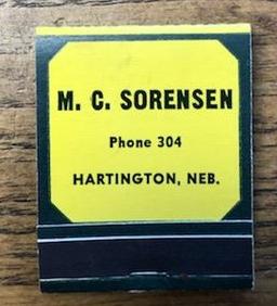 M.C. SORENSEN - HARTINGTON, NEBR - ADVERTISING MATCH BOOK