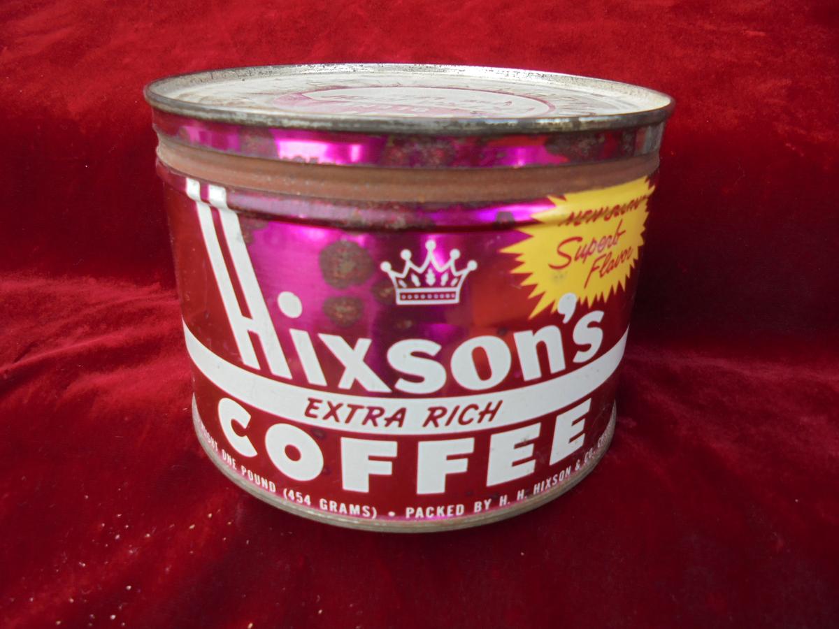 VINTAGE HIXSON'S COFFEE ADVERTISING TIN WITH LID-DIFFERENT BRAND