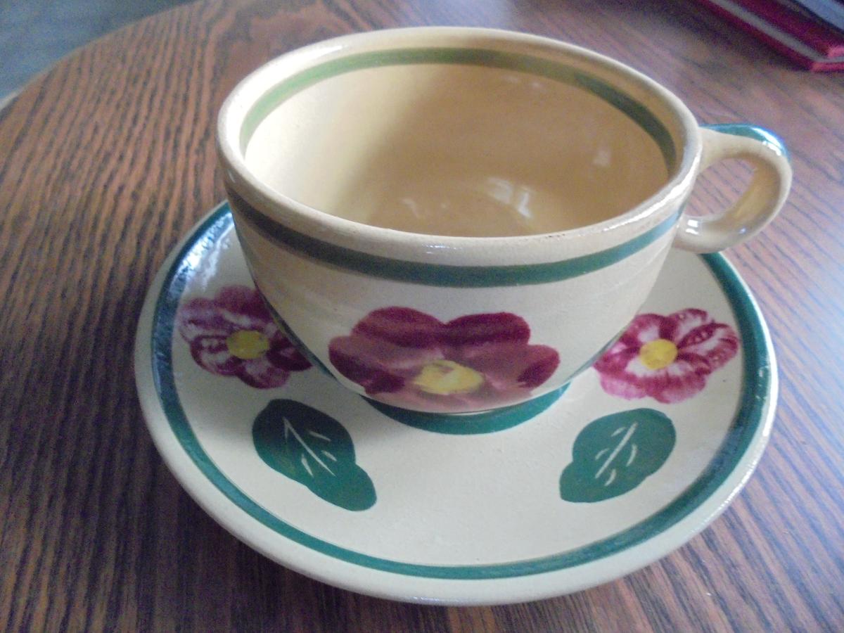 OLD WATT WARE CUP AND SAUCER-NICE COLOR AND GOOD CONDITION