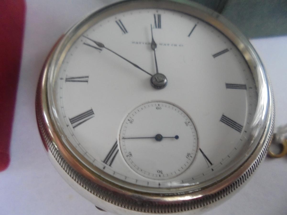 ANTIQUE KEY WIND "NATIONAL WATCH CO" POCKET WATCH-SEEMS TO RUN