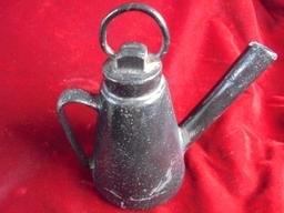 ANTIQUE CAST IRON "TEA POT" HORSE TETHER WITH RING TOP