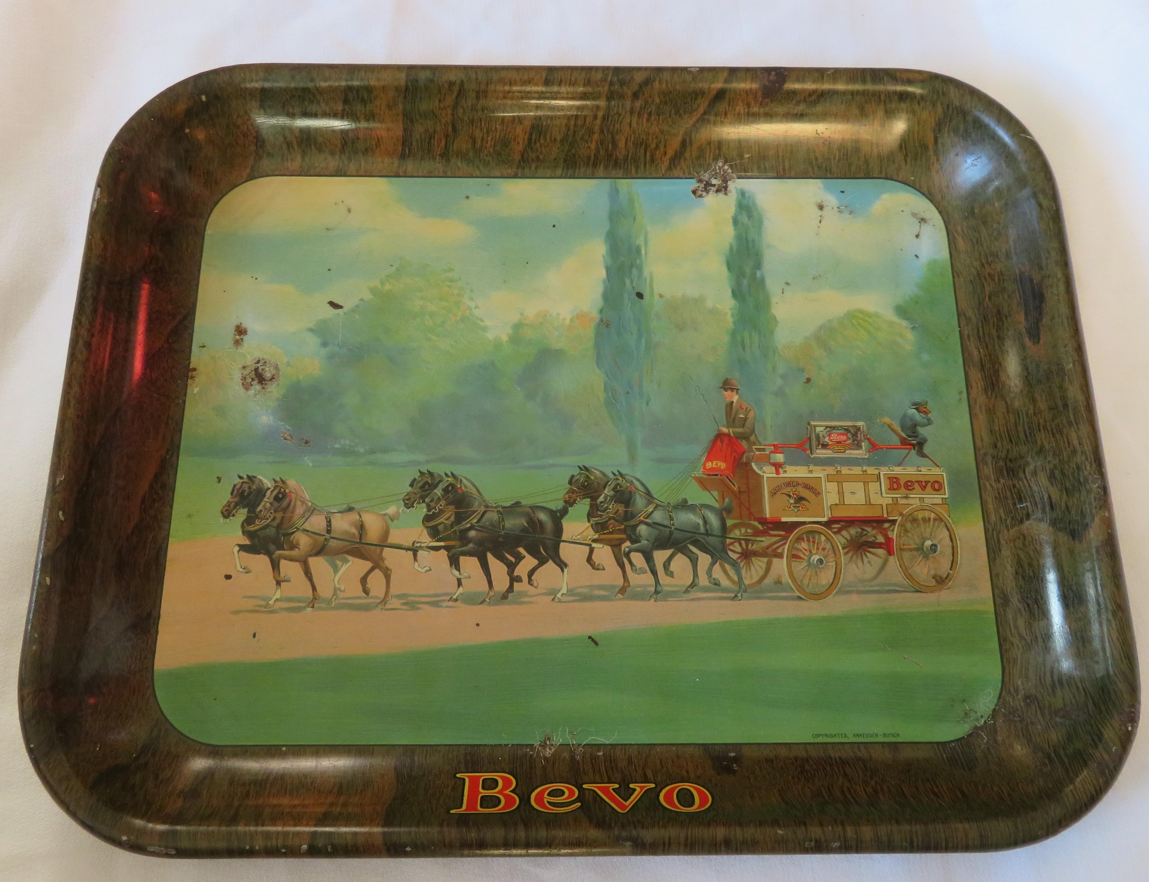 RARE - VINTAGE BEVO ANHEUSER-BUSCH ALE BEER TAVERN ADVERTISING SERVING TRAY