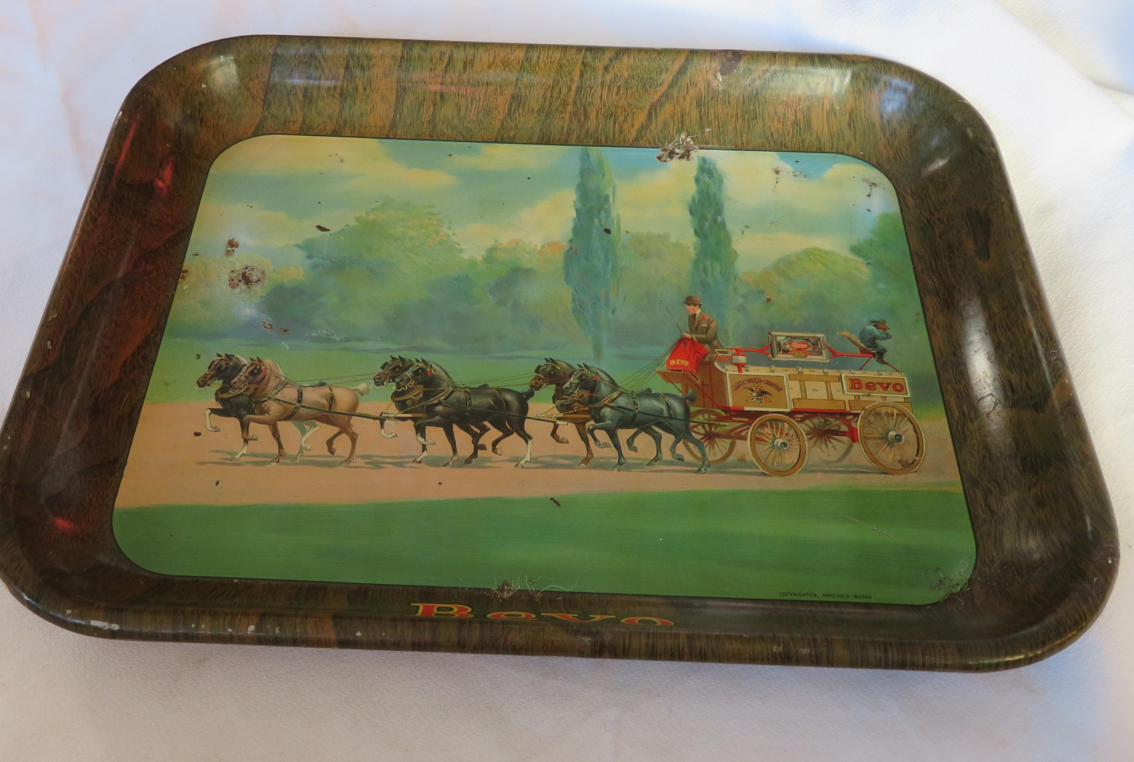 RARE - VINTAGE BEVO ANHEUSER-BUSCH ALE BEER TAVERN ADVERTISING SERVING TRAY