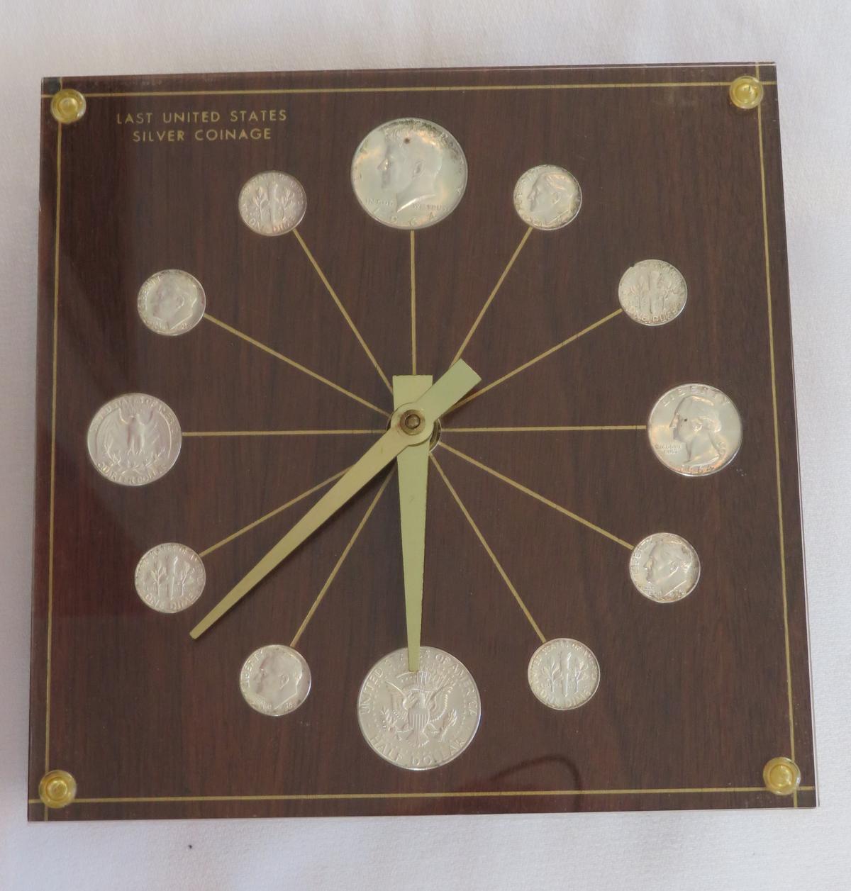 VINTAGE "LAST UNITED STATES SILVER COINAGE" WALL CLOCK