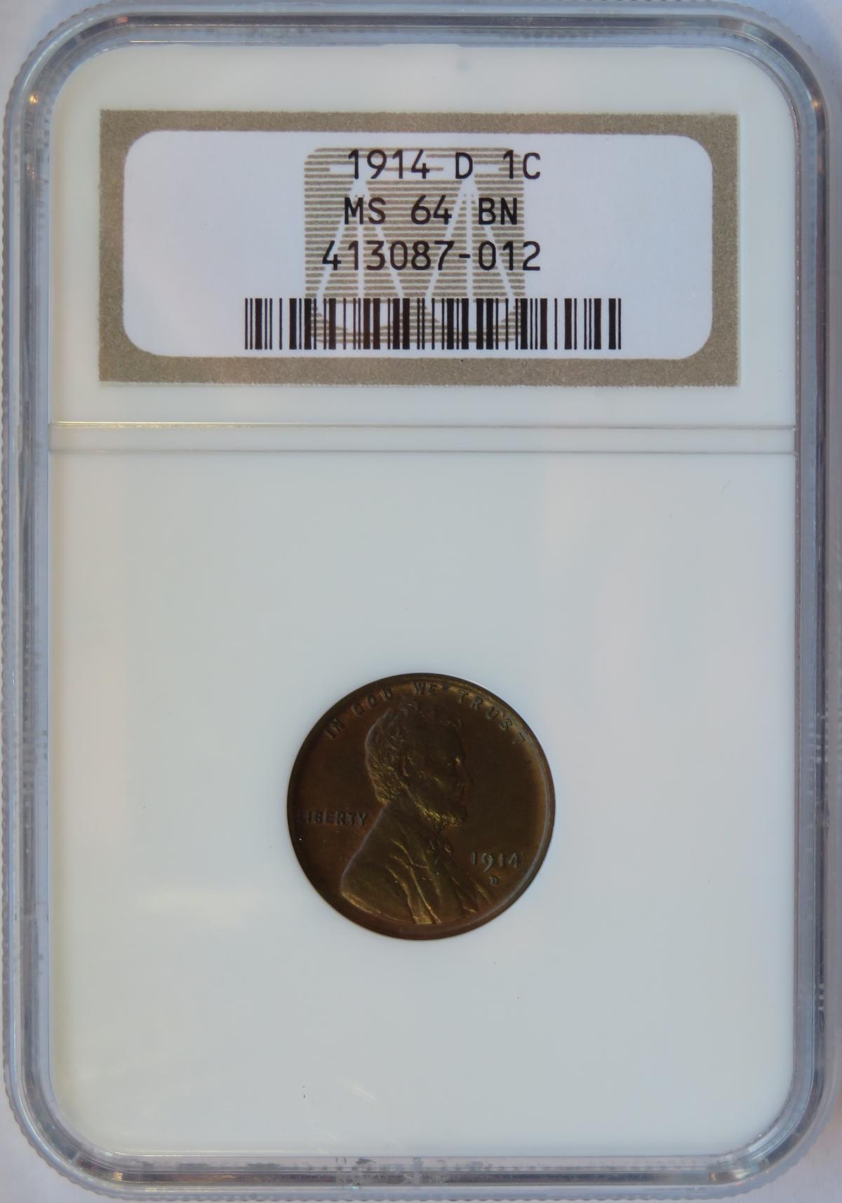 1914-D LINCOLN WHEAT CENT - MS-64 BN BY NGC