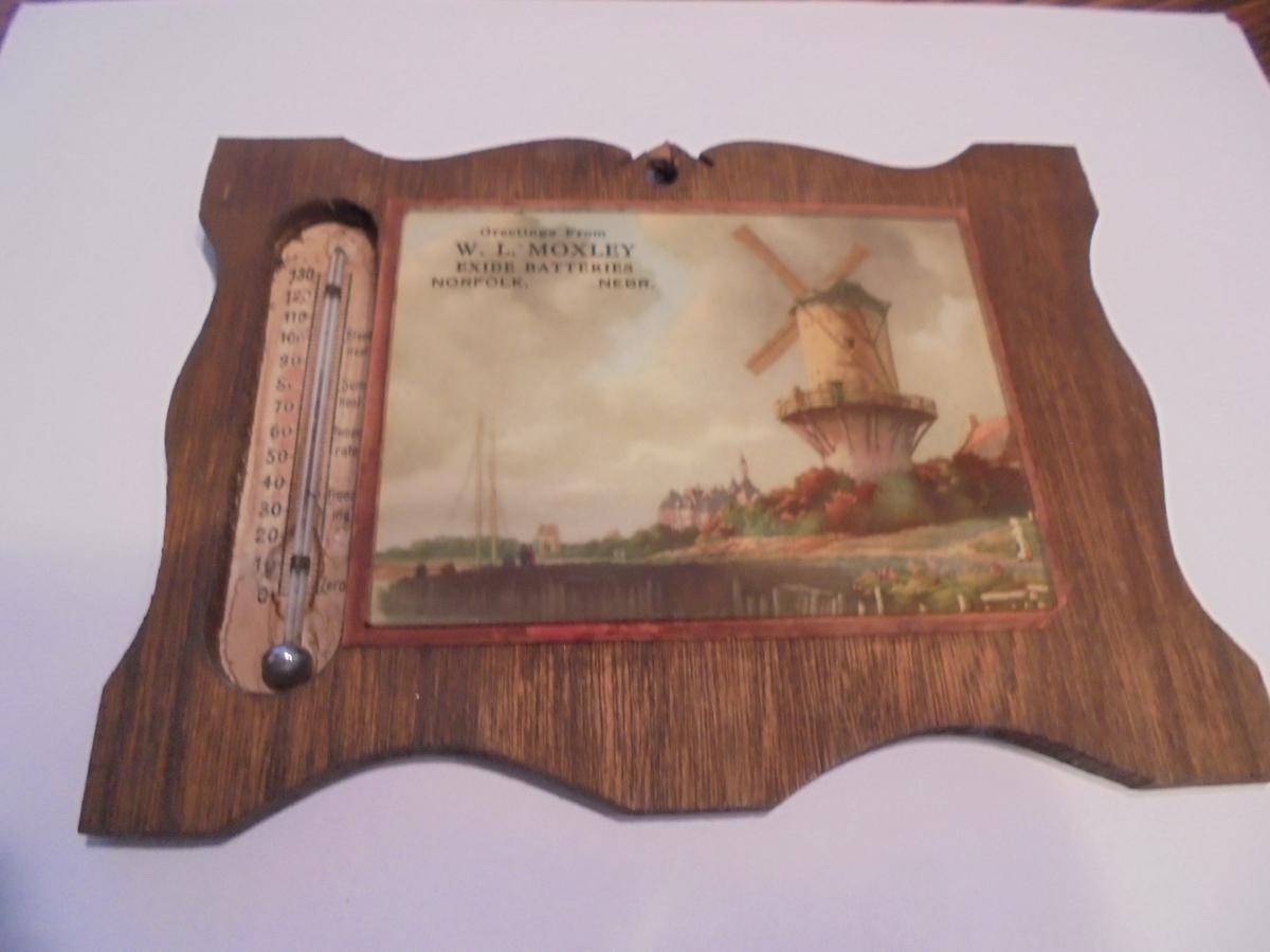 VINTAGE THERMOMETER & PICTURE WITH ADVERTISING FROM NORFOLK NEBRASKA