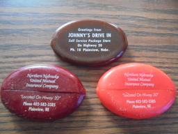 3 OLD POCKET COIN HOLDERS WITH ADVERTISING---PLAINVIEW NEBRASKA COMPANY