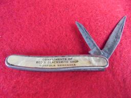 VINTAGE "RED'S BLACKSMITH SHOP" ADVERTISING POCKET KNIFE-NORFOLK NEBRASKA