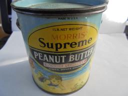 VINTAGE "MORRIS SUPREME" PEANUT BUTTER ADVERTISING TIN WITH CHILDREN GRAPHICS-WONDERFUL