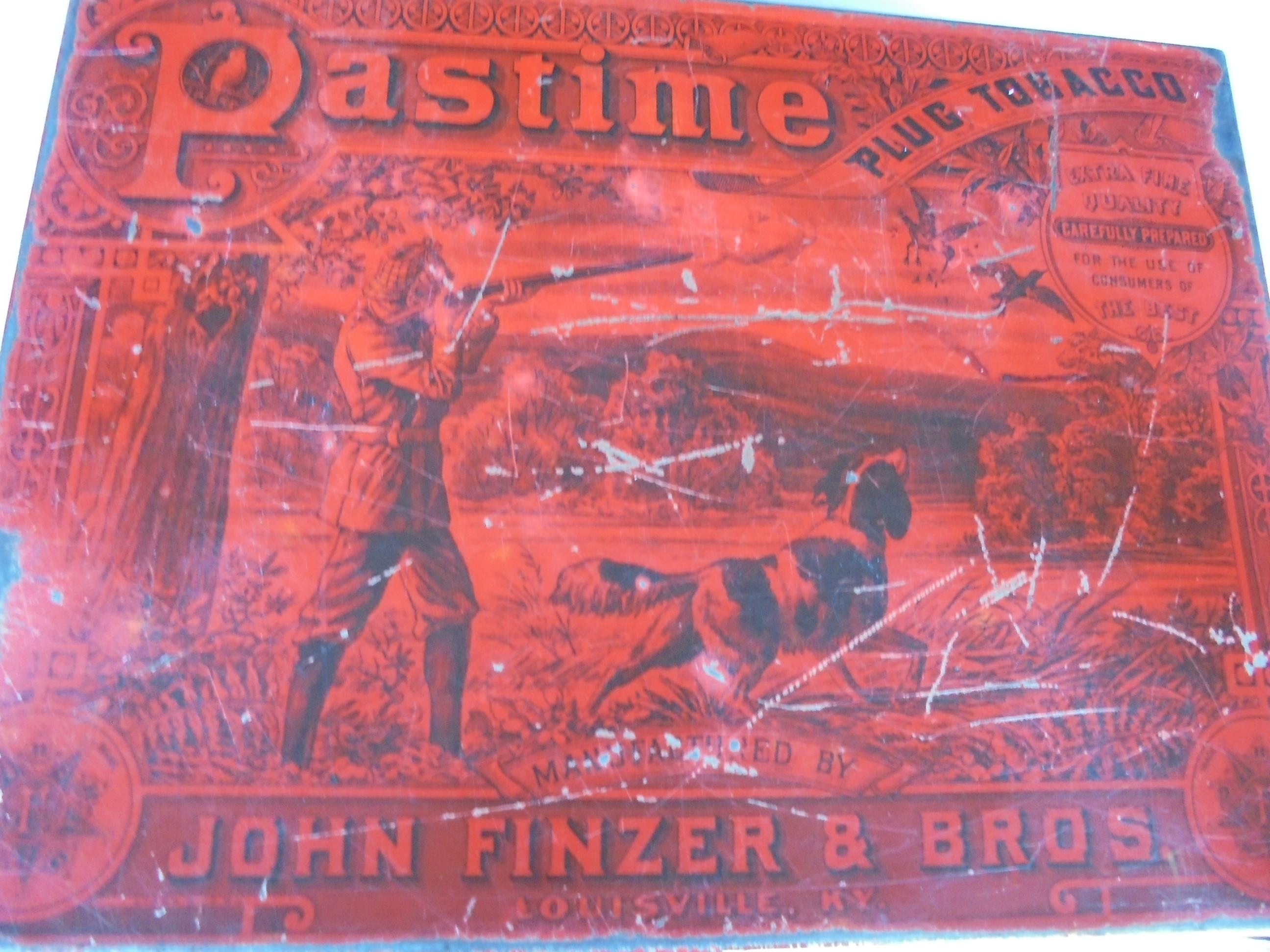 ANTIQUE ADVERTISING TIN BOX "PASTIME PLUG TOBACCO" STORE DISPLAY BOX-GREAT GRAPHICS AND COLOR