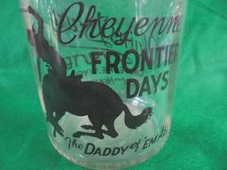 OLD RODEO THEME ADVERTISING MILK BOTTLE-CHEYENNE FRONTIER DAYS W/COWBOY GRAPHIC