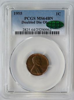 1955 DOUBLE DIE OBVERSE LINCOLN WHEAT CENT - PCGS MS64BN CAC