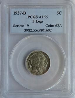 1937-D BUFFALO NICKEL 3 LEGS - PCGS AU55