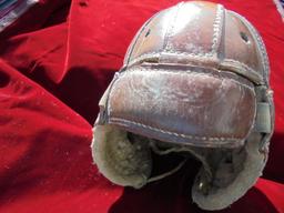 VINTAGE LEATHER FOOTBALL HELMET WITH NICE MAKERS STAMP "LOWE & CAMPBELL SPORTING'S GOODS"