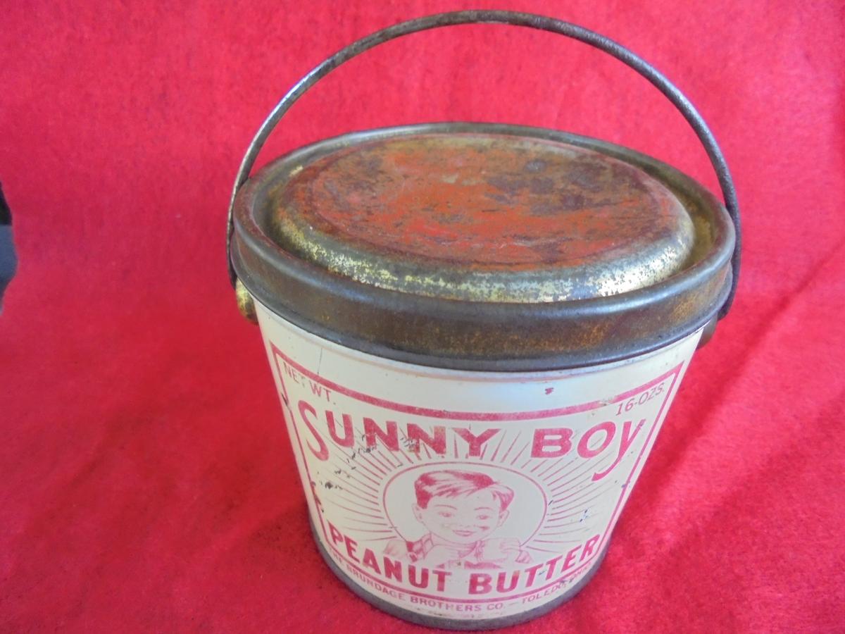 WONDERFUL OLD ADVERTISING PEANUT BUTTER TIN W/ LID-"SUNNY BOY" WITH GRAPHIC