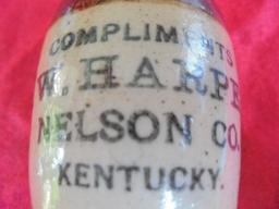 OLD STONEWARE MINI-JUG WITH ADVERTISING "L.W. HARPER" NELSON CO. KENTUCKY