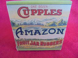 VINTAGE ADVERTISING BOX "CUPPLES AMAZON" FRUIT JAR RUBBERS-STUNNING COLOR AND DESIGN