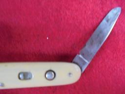 OLD SCHRADE TWO BLADE POCKET KNIFE WITH AUTOMATIC OPENER-"OFFICE KNIFE"-FAIR TO POOR CONDITION