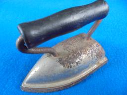 OLD CHILD'S IRON WITH WOOD HANDLE