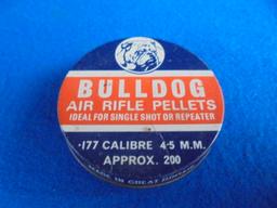 VINTAGE ADVERTISING TIN WITH GRAPHIC "BULLDOG AIR RIFLE PELLETS"