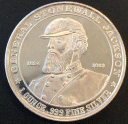 Confederate General Stonewall Jackson - 1 Ounce .999 Fine Silver