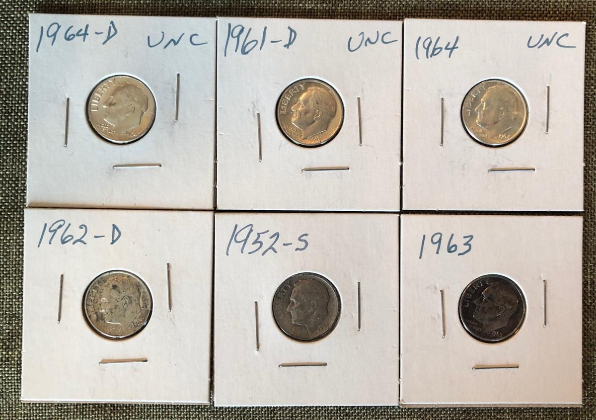 (6) Silver Roosevelt Dimes