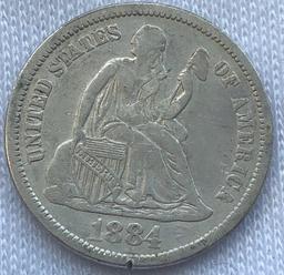 1884 Seated Liberty Dime -- XF