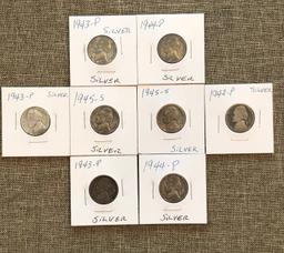 (8) Wartime Silver Jefferson Nickels - 35% Silver Coins