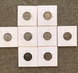 (8) Wartime Silver Jefferson Nickels - 35% Silver Coins