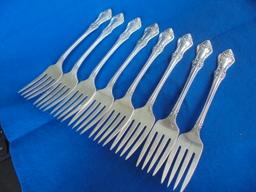 SET OF (8) STERLING SALAD FORKS IN "AFTERGLOW" PATTERN BY ONEIDA