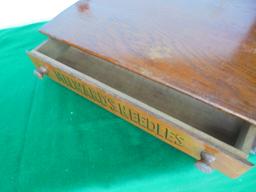 OLD OAK SINGLE DRAWER NEEDLE DISPLAY FROM GENERAL STORE "MILWARD'S NEEDLES"-QUITE NICE