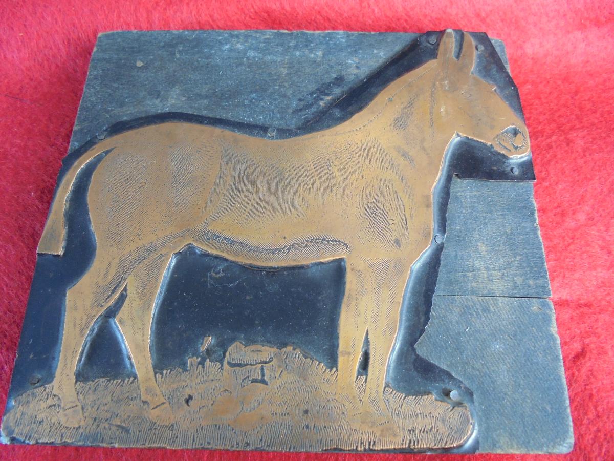 OLD & LARGE PRINTING BLOCK FEATURING A "MULE"-- 6 INCHES WIDE