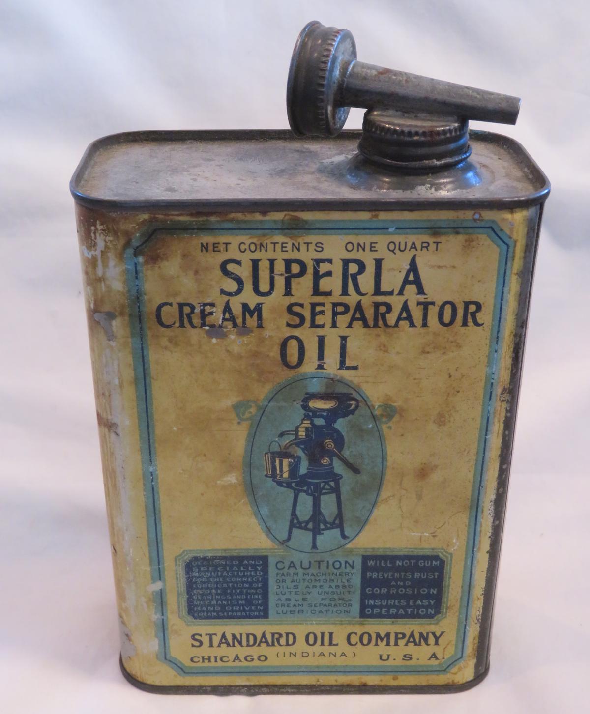 SUPERLA CREAM SEPARATOR OIL - STANDARD OIL CO 1 QUART ADVERTISING TIN