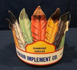 ROKAR IMPLEMENT CO. "DIAMOND JUBILEE" INDIAN CHIEF FEATHER PAPER HAT