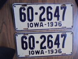 1936 SET OF IOWA LICENSE PLATES-NO. '60-2647'