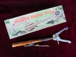 OLD WESTERN HAND TRAP IN BOX-GRAPHIC BOX-NICE ORIGINAL