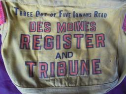 OLD CANVAS "DES MOINES REGESTER" PAPER BOY BAG