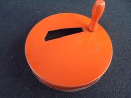 VINTAGE TIN HALLOWEEN 'NOISE MAKER' WITH WITCH GRAPHIC