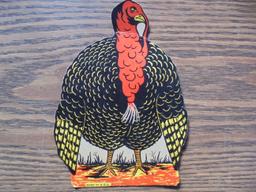 OLD HARD PLASTIC HALLOWEEN PUMPKIN AND DIE CUT TURKEY