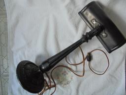 ANTIQUE DESK LAMP-CAST IRON BASE--LOOKS RE-WIRED AND IS WORKING-QUITE NICE