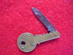 ODD OLD "BRASS KEY" FOLDING KNIFE-FROM WATCH FOB WE THINK