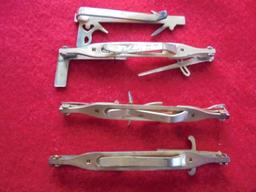 GROUP OF (4) OLD TIE CLASPS WITH TOOLS ON THEM-MINIATURE DESIGN AND DETAIL