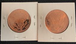 Lot of (2) 1/2 oz Saint-Gaudens Copper Bullion Round .999 Fine