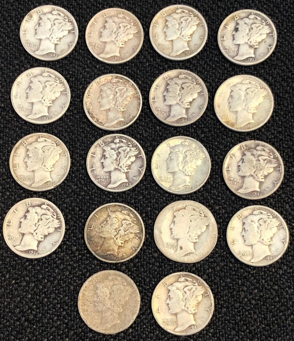 Set of (18) Silver Mercury Dimes