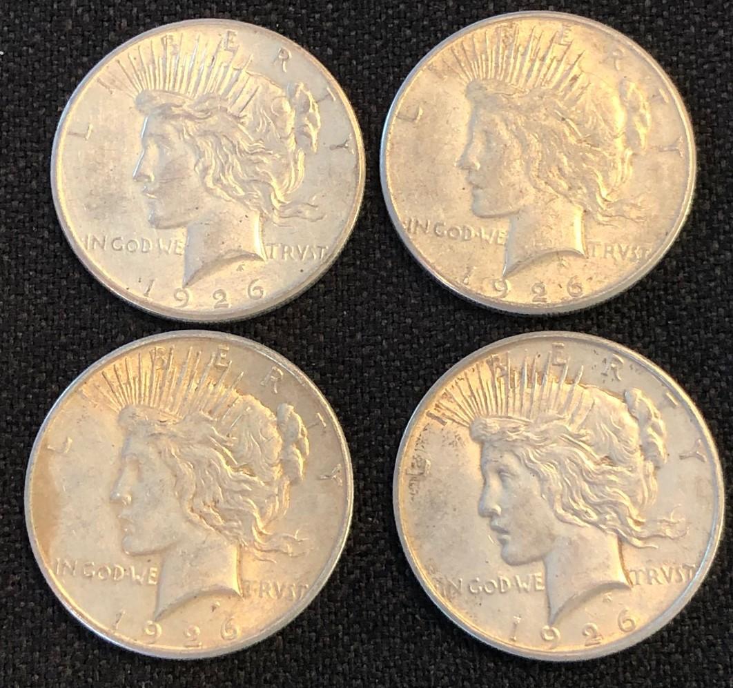 (4) 1926 Silver Peace Dollars - Denver and San Francisco Minted