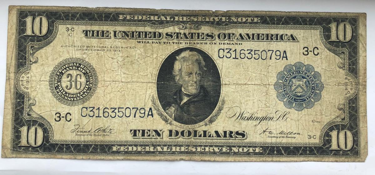 1914 $10 Federal Reserve Bank of Philadelphia Large Size Note