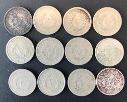 (12) Liberty "V" Nickels - Mixed Dates